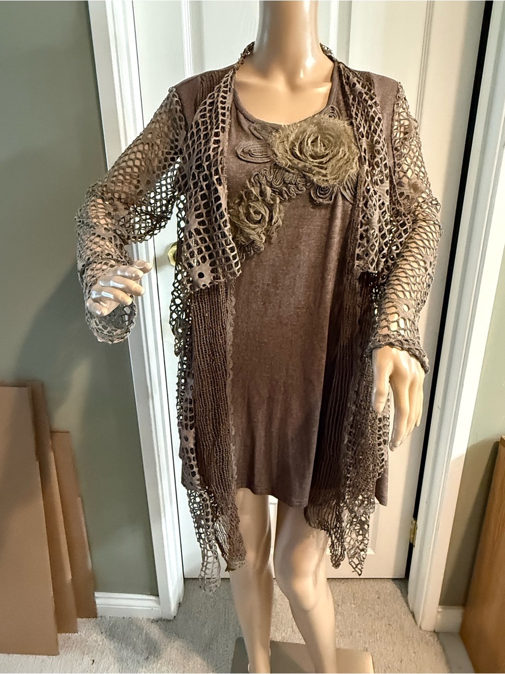 Pretty Angel Tunic Top L Layered Open Mesh Knit Lagenlook Artsy Fairy Grunge
